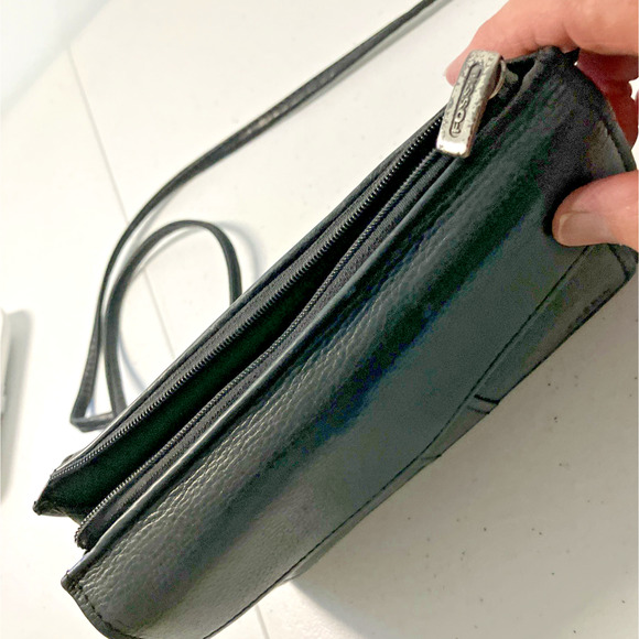 Fossil Black Leather Crossbody Wallet Organizer Purse with Removable Strap - Picture 6 of 8